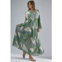 Hiccup Women's Printed Long Sleeve Viscose Maxi Dress in Pale Green | Size: Large