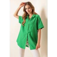 Big Dart Women's Short Sleeve Poplin Shirt in Green | Size: Medium