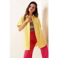 Big Dart Women's Short Sleeve Poplin Shirt in Lemon | Size: Small