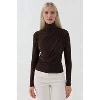 Hiccup Women's Elegant Soft Touch Long Sleeve Knitted Top in Chocolate | Size: Medium