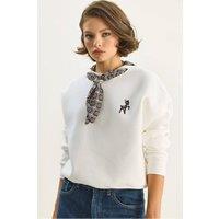 Bianco Lucci Women's Embroidered Crew Neck Sweatshirt in White | Size: Medium