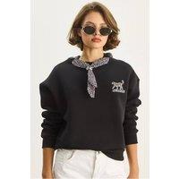 Bianco Lucci Women's Crew Neck Sweatshirt with Print Accessory in Black | Size: Large