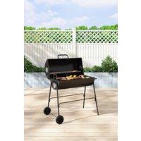 H&O Direct Metal Outdoor BBQ Charcoal Grill with Wheels in Black