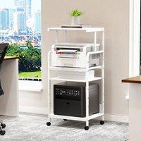 Huhote Large 4-Tier Printer Stand with Wheels & Storage for Office Home in White