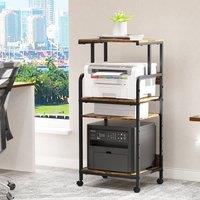 Huhote Large 4-Tier Printer Stand with Wheels & Storage for Office Home in Brown