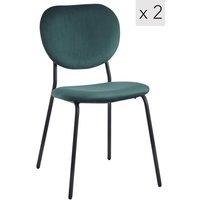 Nordlys Set of 2 Scandinavian Dining Chairs with Metal Buttoned Backrests in Green