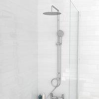 Nes Home Modern Exposed Round Shower Mixer Handset & Riser Rail Kit Chrome in Metallic Silver