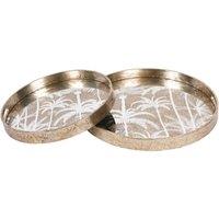 Libra Interiors Palm Tree Set Of 2 Trays in Gold