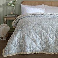 Wylder Amelia 100% Cotton Floral Quilted Bedspread in Pale Blue | Size: King