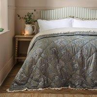 Wylder Hermione Ruffled 100% Cotton Floral Bedspread in Green | Size: King