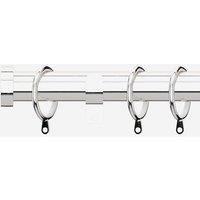 New Edge Blinds Polished Chrome 28mm Stud Fixed Length Metal Curtain Pole in Metallic Silver | Size: 330 cm