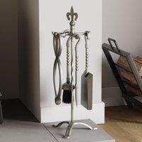 Home Discount Fire Vida 5 Piece Fleur De Lys Companion Set Fireplace Tool Set in Dark Grey