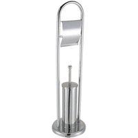 Home Discount Bath Vida Toilet Brush & Paper Holder With Round Base Combination 2 in 1 in Metallic Silver