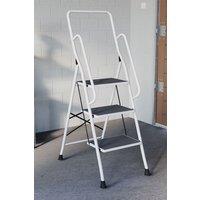 Home Discount Home Vida 3 Step Folding Ladder With Handrail Anti-Slip Mat in White