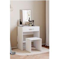 Home Discount Vida Designs Isla Dressing Table Set with Built-in Mirror & Stool in White