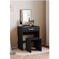 Home Discount Vida Designs Isla Dressing Table Set with Built-in Mirror & Stool in Black