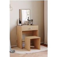Home Discount Vida Designs Isla Dressing Table Set with Built-in Mirror & Stool in Brown