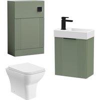 Balterley Cloakroom Suite Wall Hung Vanity Toilet Tap Set - Green Black