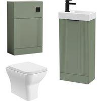 Balterley Cloakroom Suite Fluted Vanity WC Toilet Tap Set - Green Black