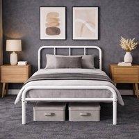 House of Home Single Bed Frame Metal Rounded Headboard Easy Assembly Under Bed Base Storage Space in White