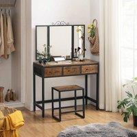 VASAGLE Industrial Vanity Set Dressing Table Mirror Storage Combo Table in Brown