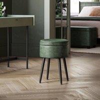 VASAGLE Round Storage Ottoman Dressing Stool Synthetic Leather Steel Legs in Green
