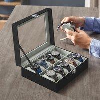 SONGMICS Watch Case with 10 Slots Glass Lid & Metal Clasp in Light Grey