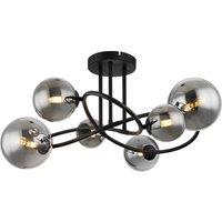 Netlighting Riha Multi Arm Semi Flush Ceiling Lamp Black Smoke Glass Shade 6x G9