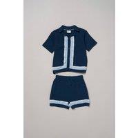 Little Gent Boy's True Knit Resort Shirt & Shorts in Navy | Size: 18-24 m