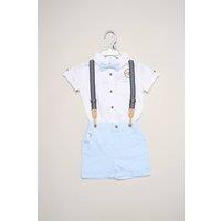 Little Gent Boy's Mock Shirt Bodysuit, Shorts & Bowtie Outfit Set in Baby Blue | Size: 18-24 m