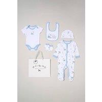 Rock a Bye Baby Boy's 5-Piece Hello Baby Print All in One Baby Gift Set in Blue | Size: 0-3 m