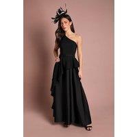 Coast Women's One Shoulder Ruffle Detail Satin Maxi Dress in Black | Size: 14