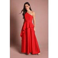 Coast Women's One Shoulder Ruffle Detail Satin Maxi Dress in Red | Size: 10