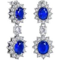 Jewelco London Women's Silver Blue Oval CZ Double Cluster Solitaire Drop Earrings