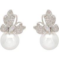Latelita Women's Butterfly Drop Earrings Pearl Silver in White