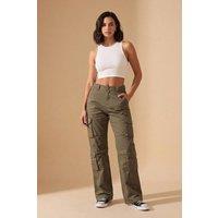 Femme Luxe Women's Cargo Wide Leg Relaxed Fit Utility Trousers in Khaki | Size: 10
