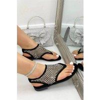 Love Lemonade Women's Crystal Mesh Studded Slingback Sandals in Black | Size: 5