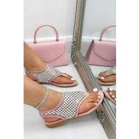 Love Lemonade Women's Crystal Mesh Studded Slingback Sandals in Pink | Size: 6