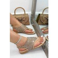 Love Lemonade Women's Crystal Mesh Studded Slingback Sandals in Light Brown | Size: 5