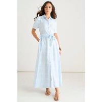 Gini London Women's Cotton Mix Blue Tile Print Button Through Maxi Shirt Dress | Size: 12