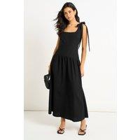Gini London Women's Black Linen Mix Drop Waist Midi Dress | Size: 12