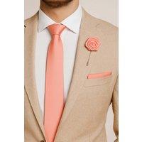 AJVANI Men's Formal Wedding Pocket Square + Bowtie + Flower Buttonhole Pin + Tie Set in Coral