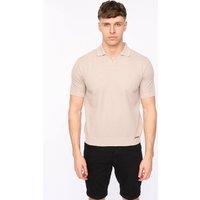 Duck&Cover Men's Morwin Textured Knit Polo with Buttonless Neck in Stone | Size: XL