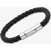 Unique Men's Stainless Steel 19cm Black Braided Leather Bracelet A40BL/19CM | Size: 19 cm