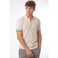 SOULSTAR CLOTHING Men's Open-Knit Short Sleeve Polo in Ecru | Size: Medium