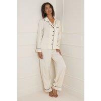 Oasis Women's Plain Satin Contrast Binding Nightwear set in Ivory | Size: Medium