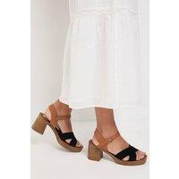Oasis Women's Bethany Faux Suede Cross Over Stacked Heeled Sandals in Natural Black | Size: 7