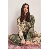 NastyGal Women's Tiger Splice Trouser Pajama Set in Khaki | Size: Large