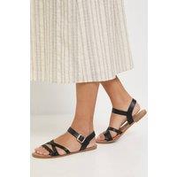 Dorothy Perkins Women's Wide Fit Axela Faux Leather Cross Strap Padded Flat Sandals in Black | Size: 4