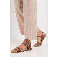 Dorothy Perkins Women's Wide Fit Axela Faux Leather Cross Strap Padded Flat Sandals in Tan | Size: 3